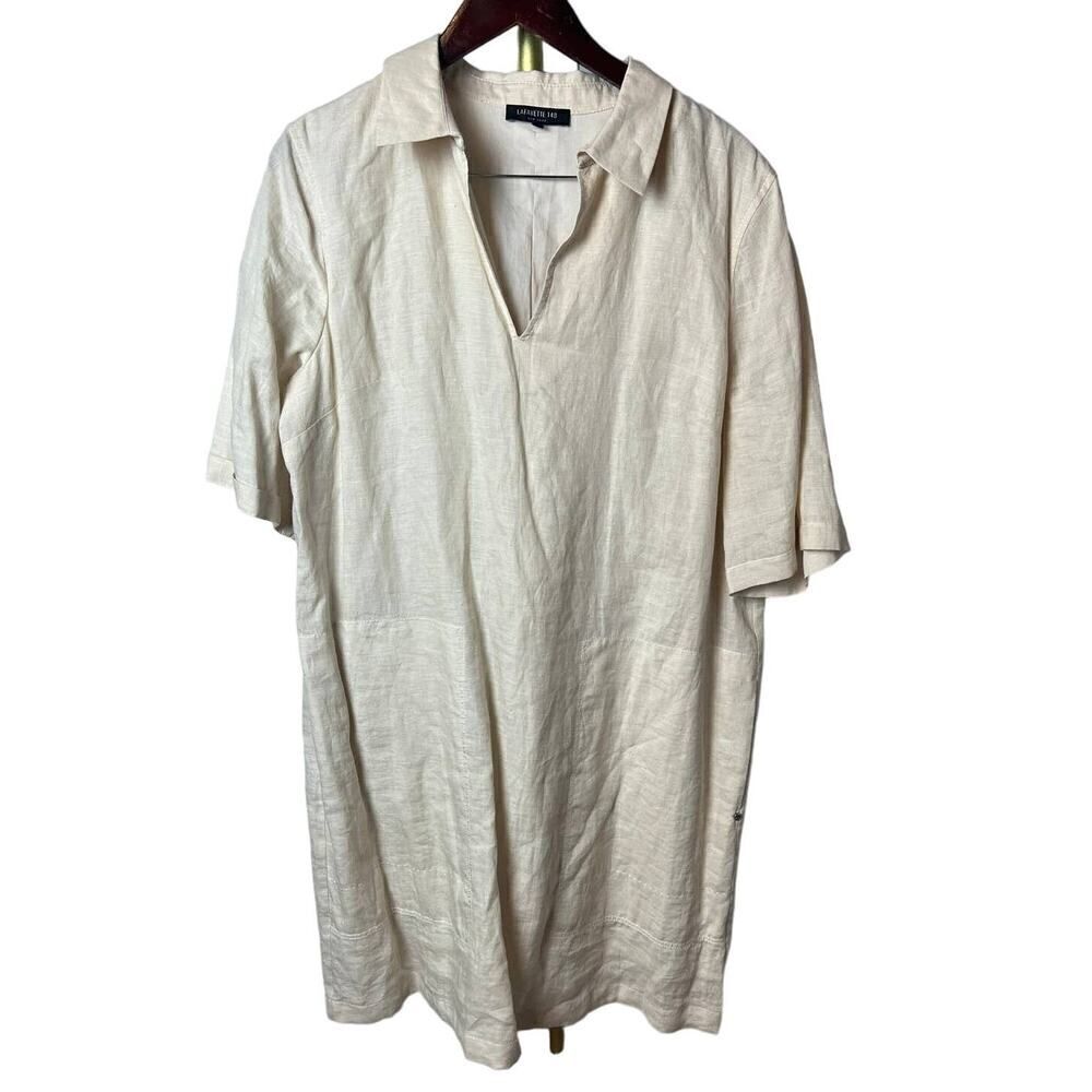 Lafayette 148 Cream Linen Mid Length Short Sleeve Tunic Dress Sz. XL